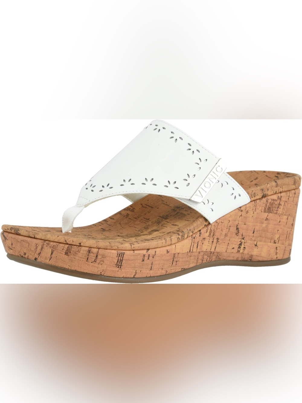 NWOB Vionic Anitra White Leather Cork Wedge Thong Sandals Size 8